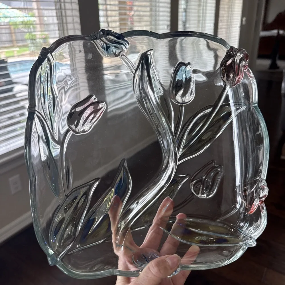 Mikasa Tivoli 3D Tulip Glass Serving Relish Dish 2 Compartments